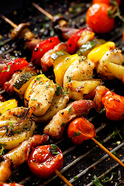 istock Vegetable and meat skewers in a herb marinade 538168468