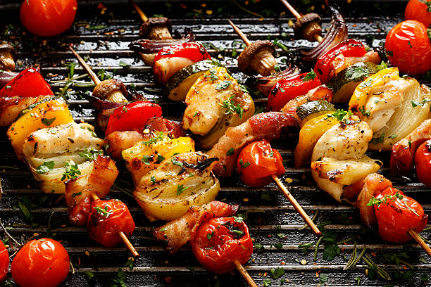 istock Vegetable and meat skewers in a herb marinade 538168670