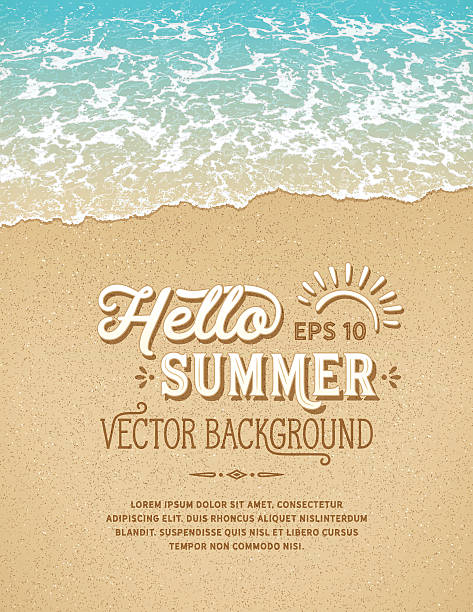 Beach Background Summer, beach background with sample text and design elements.Only gradients used.File is layered with global colors.Fonts used: Hanley Font Collection beach holidays stock illustrations