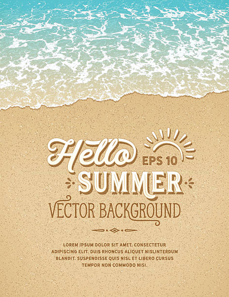 Beach Background Summer, beach background with sample text and design elements.Only gradients used.File is layered with global colors.Fonts used: Hanley Font Collection Sand stock illustrations