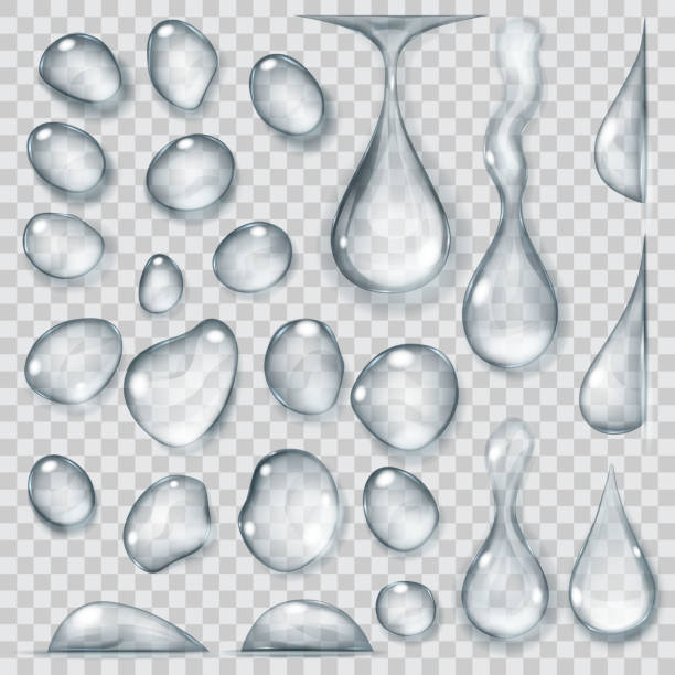 illustrazioni stock, clip art, cartoni animati e icone di tendenza di trasparente grigio scende. trasparenza solo in formato vettoriale - drop water raindrop dew