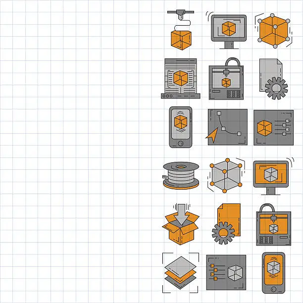 Vector illustration of Vector doodle icons 3d printing