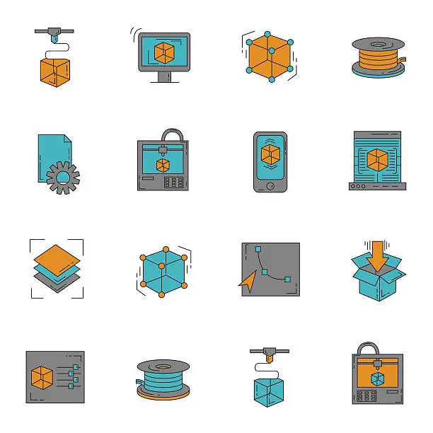 Vector illustration of Vector doodle icons 3d printing