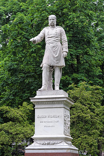 Statue of German Emperor Wilhelm I in the Warmer Damm park of Wiesbaden, Germany. The statue by the German sculptor Johannes Schilling was unveiled on October 16, 1894.