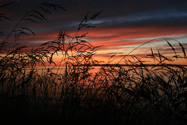 Sunset over the Strait of Juan de Fuca. stock photo