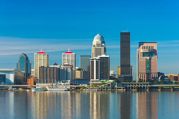 Louisville downtown skyline with reflections on the Ohio River stock photo