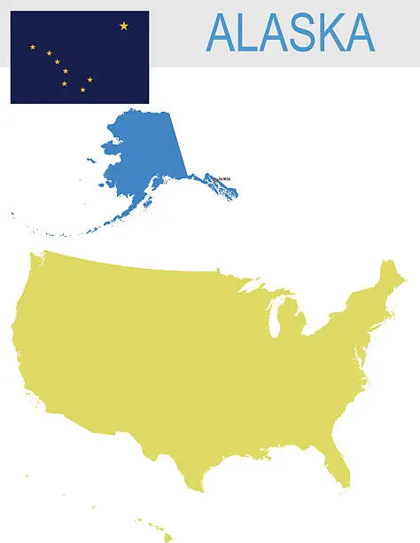 Vector illustration of USA state Of Alaska's map and Flag