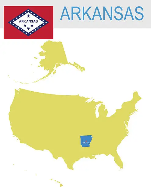 Vector illustration of USA state Of Arkansas's map and Flag