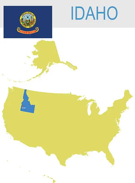 Vector illustration of USA state Of Idaho's map and Flag