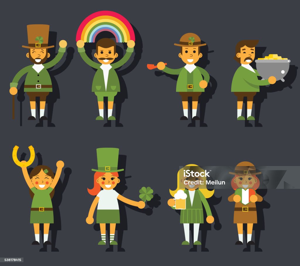 Leprechauns Ggnomes Characters set Celebration St. Patrick Icons Flat Design Leprechauns Ggnomes Characters set Celebration St. Patrick Icons Flat Design Icon on Stylish Background Template Vector Illustration 2015 stock vector