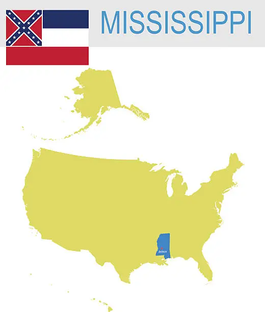 Vector illustration of USA state Of Mississippi's map and Flag