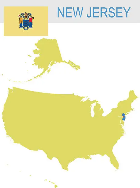 Vector illustration of USA state Of New Jersey's map and Flag