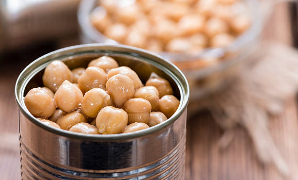 Preserved Chick Peas Portion of preserved Chick Peas (close-up shot) canned food stock pictures, royalty-free photos & images