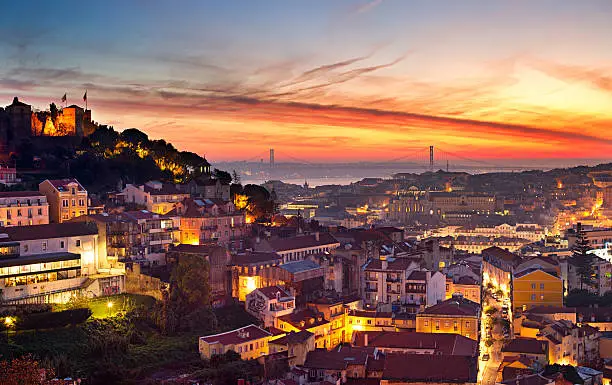 Cityscape of Lisbon in the beautiful sunset. Porugal