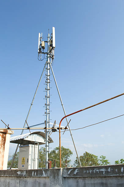 istock High mast metal structure telecommunication on tower with blue sky. 538183898