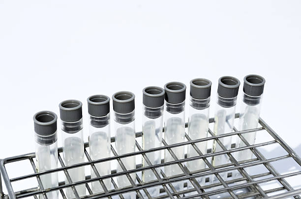 istock Gray laboratory tube with stainless rack on the white background. 538185310