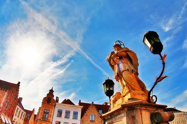 St. John of Nepomuk (John Nepomucene) statue on bridge in Brugge, Belgium.