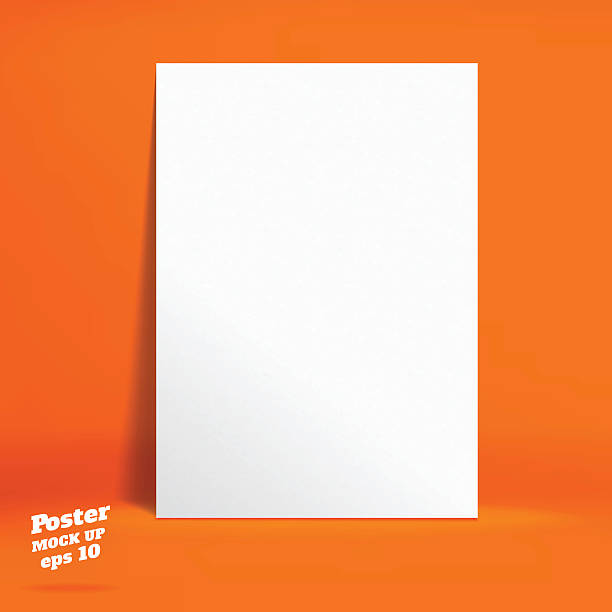stockillustraties, clipart, cartoons en iconen met vector : white poster in vivid orange studio room - staalplaat