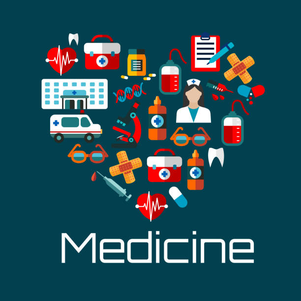 illustrazioni stock, clip art, cartoni animati e icone di tendenza di cuore sano con icone simbolo medico servizi - dna kit
