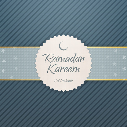 Ramadan Kareem Eid Mubarak Emblem with greeting Ribbon and Text. Vector Illustration