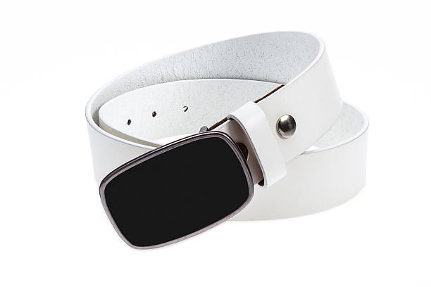 istock Leather white belt with black buckle 538188586