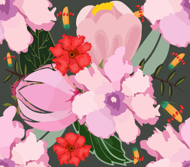 ilustraciones, imágenes clip art, dibujos animados e iconos de stock de hermoso patrón flores sin fisuras. fondo de flor - plan flower arrangement single flower blue