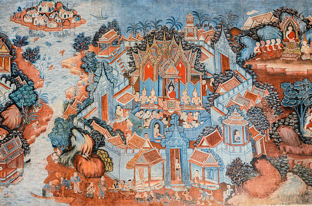 istock Ancient Buddhist temple mural painting in Thailand 538190602