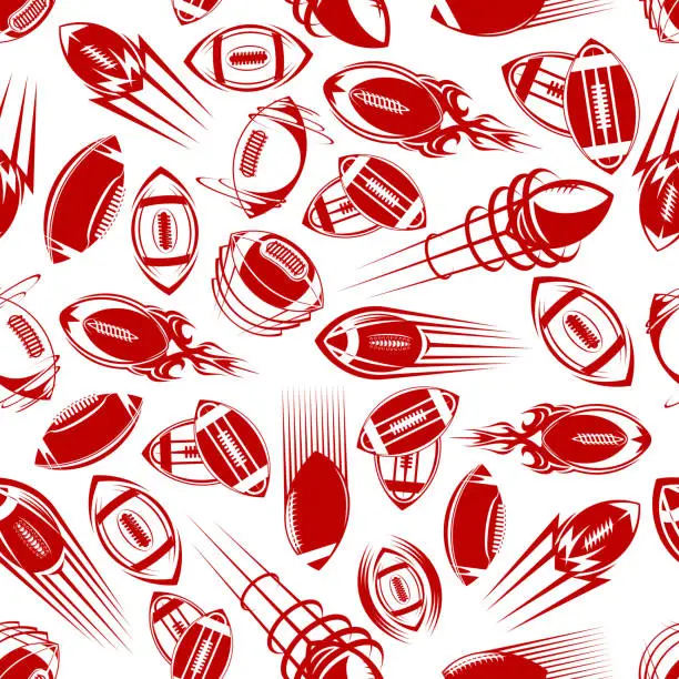 Vector illustration of Seamless red sketched rugby balls pattern