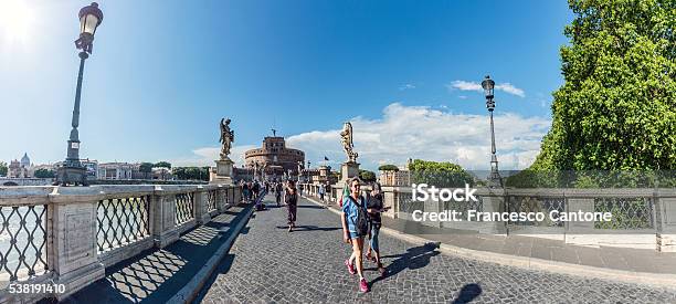 Wide Angle Panorama With Tourists Visiting Castel Santangelo Stock Photo - Download Image Now