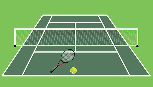 ilustraciones, imágenes clip art, dibujos animados e iconos de stock de cancha de tenis - tennis court vector tennis racket