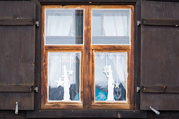 Austria, Vorarlberg, Montafon, Silbertal Austria, Vorarlberg, Montafon, Silbertal, Window of a Huette in the Montafon silbertal stock pictures, royalty-free photos & images