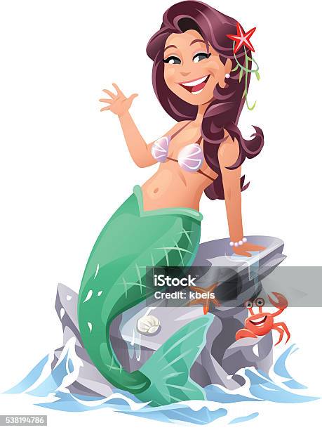 Mermaid Sitting On A Rock Stock Illustration - Download Image Now - Mermaid, Rock - Object, Sitting