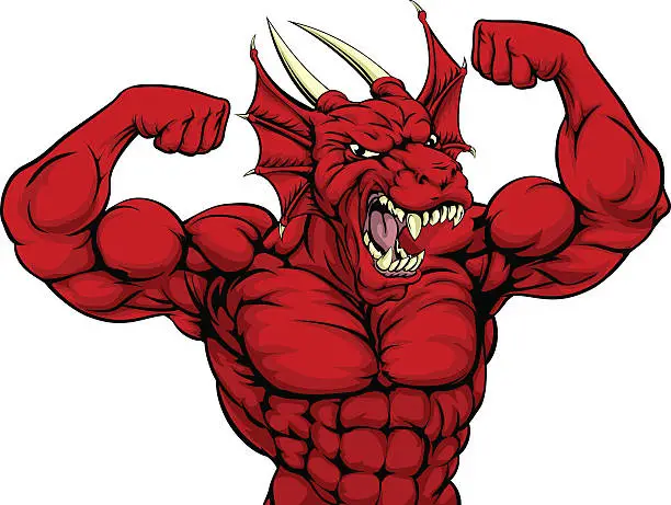 Vector illustration of Tough Red Dragon Mascot