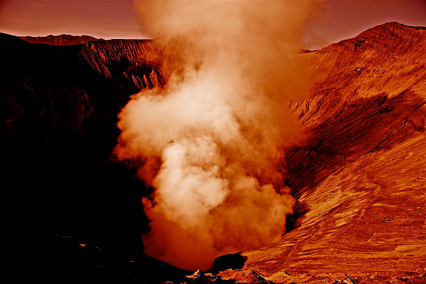 Mars Red Planet Meteorite Crater Exploration Volcano Cloud. Water on Mars.