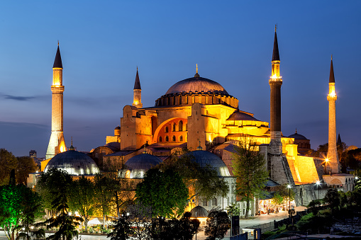 the night view of Hagia Sophia in Istanbul/Turkey.