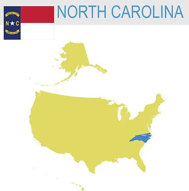 Vector illustration of USA state Of North Carolina's map and Flag