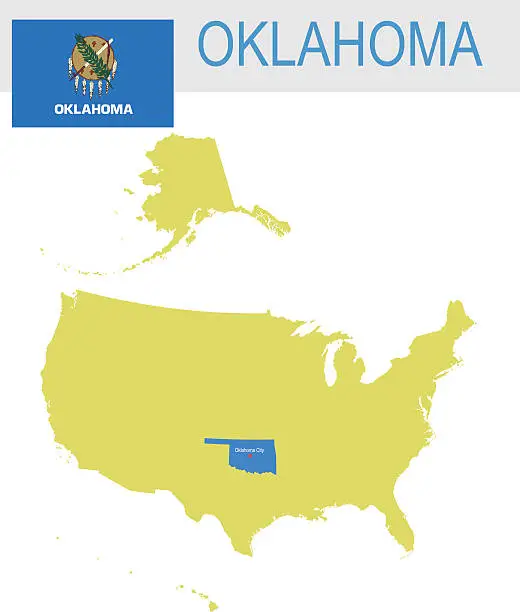 Vector illustration of USA state Of Oklahoma's map and Flag