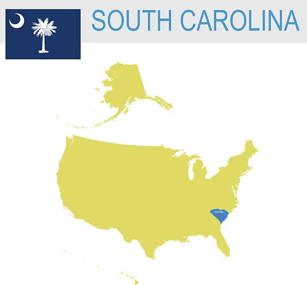 Vector illustration of USA state Of South Carolina's map and Flag