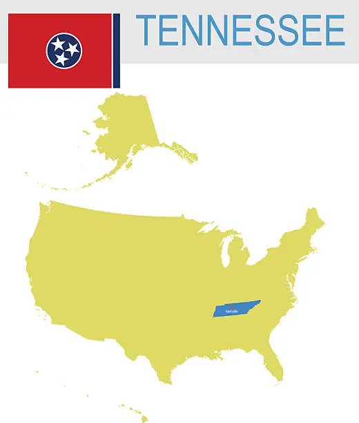 Vector illustration of USA state Of Tennessee's map and Flag