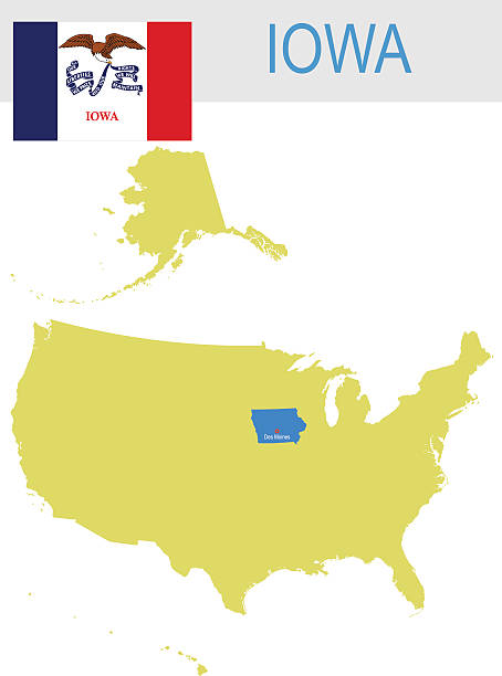 USA state Of Iowa's map and Flag Detailed vector map of the State and Flag. PDF file included. iowa flag stock illustrations