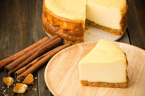 New york cheese cake on wooden background