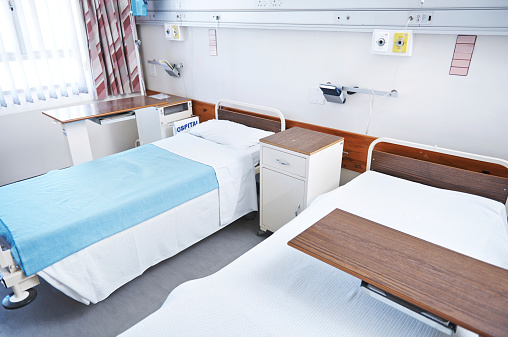 Shot of a hospital ward with two empty beds