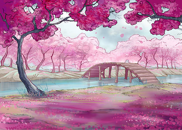 ilustrações de stock, clip art, desenhos animados e ícones de flor spring.cherry. jardim japonês - japanese culture landscape landscaped ornamental garden