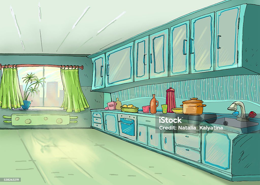 Kitchen.Dining Room. Sunlight. Illustration. 2015 stock illustration