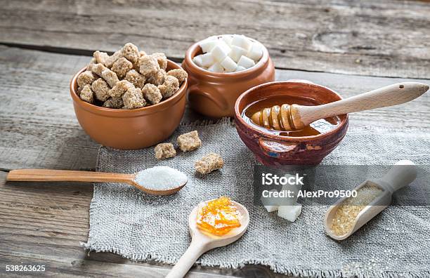 Different Types And Forms Of Sugar Stock Photo - Download Image Now - Sugar - Food, Honey, Sucrose Molecule