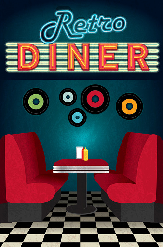 Late night retro 50s Diner scene 