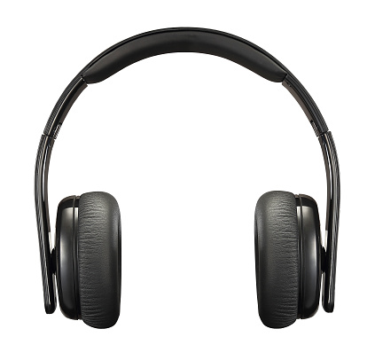 Isolated wireless overhead black headphones on a white background