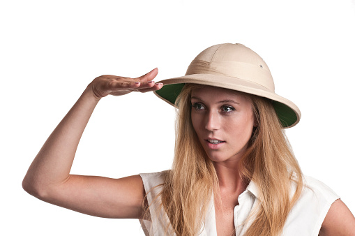 Young Woman in safari hat. Studio shot