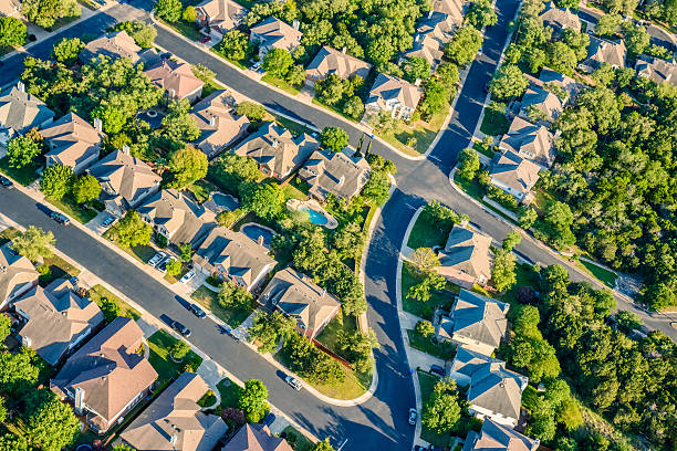 サン antoniotexas 郊外の住宅開発エリアの空からの眺め - aerial view suburb housing development texas ストックフォトと画像