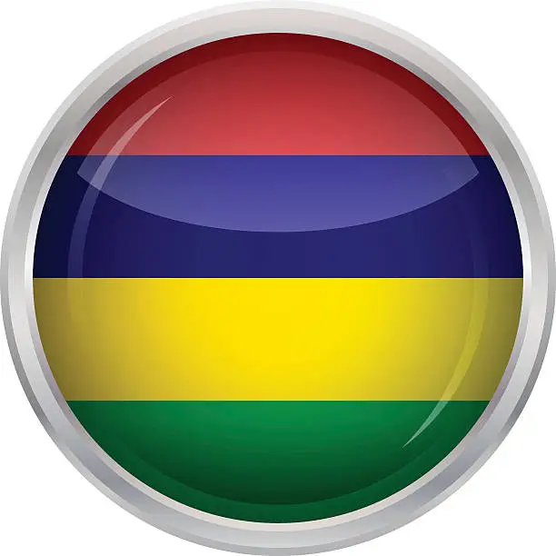 Vector illustration of Glossy Button - Flag of Mauritius